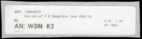 Retoure-Label für Numisbrief 5 Euro Subpolare Zone AN: WDN K2 PF 19521