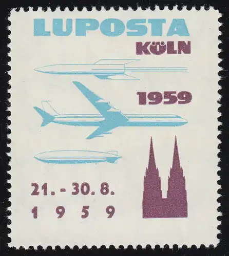 Vignette pour l'exposition de poste aérien LUPOSTA KÖLN août 1959, frais de port **