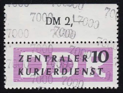 10 ZKD-Dienstpost (B) 10 Pf - 7000 Oberrandstück Doppeldruck der Kontrollzahl **