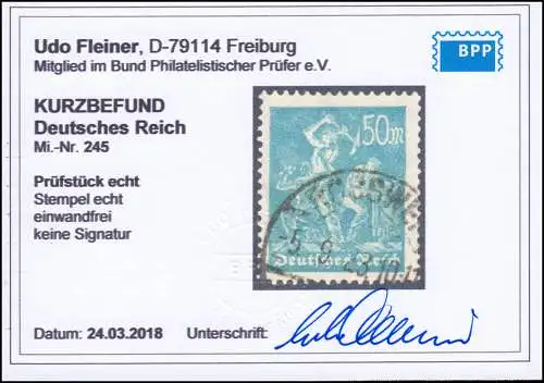 245 Arbeiter 50 Mark -  gestempelt ROSSWEIN 5.9.23, Befund Fleiner BPP e´frei