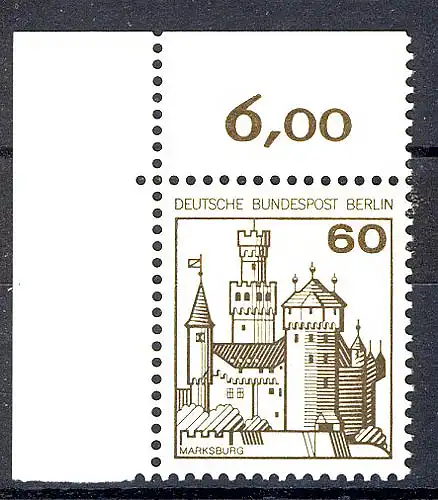 537 Burgen u.Schl. 60 Pf Ecke ol ** postfrisch