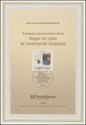 ETB 13/1992 Armoiries des Länder: Bavière