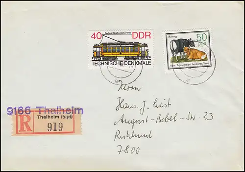 DDR Centre d'inscription dès le début 9166 Thalheim / Erzgeb. sur lettre R Juin 1986