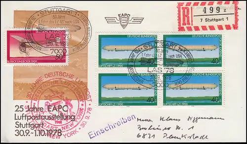 EAPC / Aéropostage STUTTGART-NEW YORK Bijoux lettre SSt StuTTgART LAS 30.9.1978