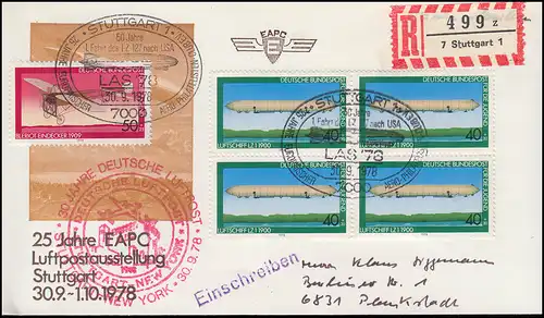 EAPC / Luftpost STUTTGART-NEW YORK Schmuck-Brief SSt STUTTGART LAS 30.9.1978