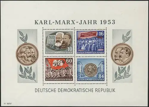 Block 9A YI Karl Marx 1953 gezähnt, postfrisch