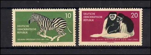 825-826 Dresdner Zoo 1961 - Satz **, Sperrwert 825 geprüft Schönherr BPP