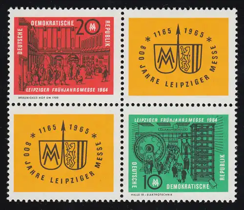 1012-1013 Leipziger Messe 1964 - Quaderblock **, 1012 examiné Schönherr BPP