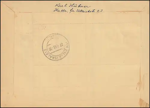 184ff sechs Marken SBZ-Aufdrucke auf Orts-R-Brief HALLE (SAALE) 1 - 25.9.48