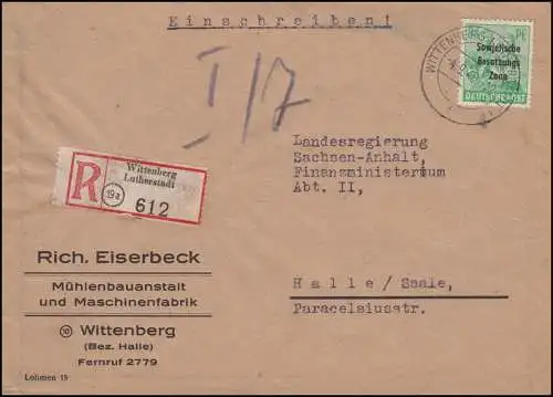 197 SBZ-Aufdruck als EF auf R-Brief WITTENBERG LUTHERSTADT 4.9.1948