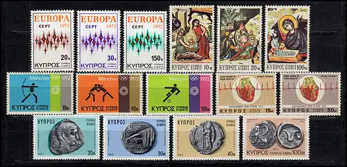 372-386 Zypern (griechisch) Jahrgang 1972 komplett, postfrisch
