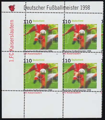 2010 Fußball Kaiserslautern - stark verzähnter Rand-Viererblock, ** postfrisch