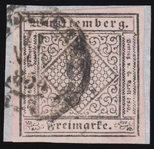 Württemberg 4a Ziffer breitrandig, Briefstück 1854, tief geprüft Heinrich BPP