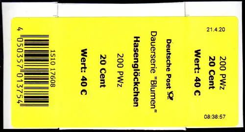 3315 Hasenglöckchen 20 +CF -608 (offene 4) Banderole 200er, kleine Nr.