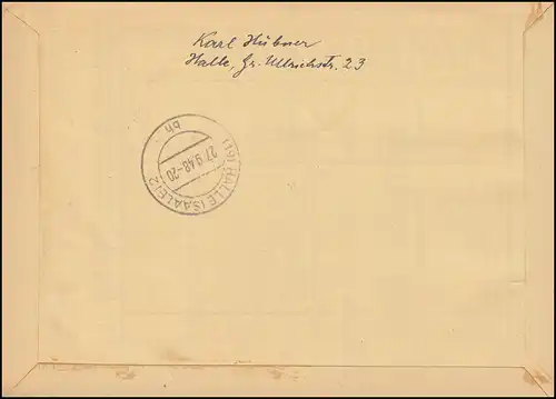 183+200A+201A+207 SBZ-Aufdrucke auf Orts-R-Brief HALLE (SAALE) 1 - 25.9.1948