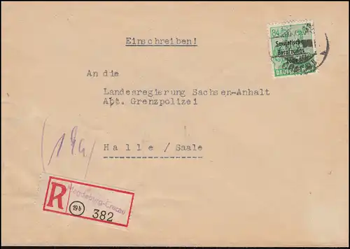 197 SBZ-Aufdruck als EF auf R-Brief Not-R-Zettel Magdeburg-Cracau 2.10.1948