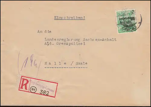 197 SBZ en tant qu'EF sur lettre R Not-R-Zettel Magdeburg-Cracau 2.10.1948