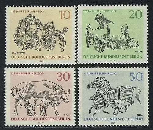 338-341 Berliner Zoo (Orang Utan, Pelikan, Zebra, Gaur) aus Block 2, Satz **