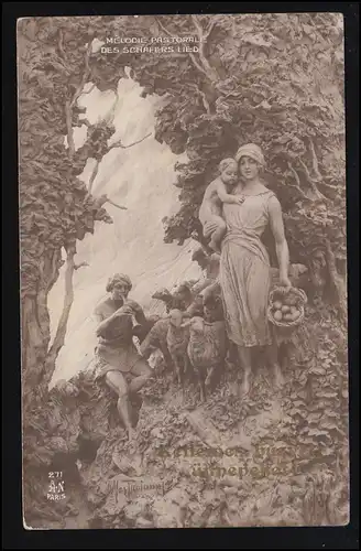 Tiere-AK Des Schäfers Lied - Schäfer mit Flöte und Schafherde, SZEGED 20.4.1916