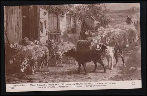 Tiere-AK Marie Calves: Oktobernachmittag - Heimkehrende Schafherde, ungebraucht