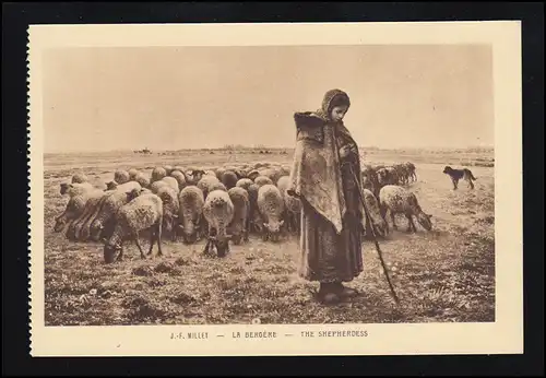 AK animal François Millet: berger en tricotant avec le troupeau de moutons, non utilisé