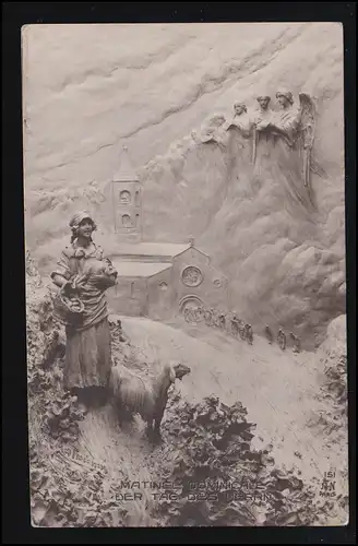 Tiere-AK Tag des Herrn - Frau mit Lamm Schaf Engel, Nischni Nowgorod 16.7.1912