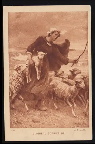 Animaux-AK Deyrolle - Coupe d'image: berger avec troupeau fuir l'orage