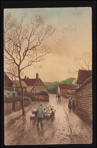 Route du village d'Ak avec le berger et son troupeau de moutons, BERLIN 11.9.1912