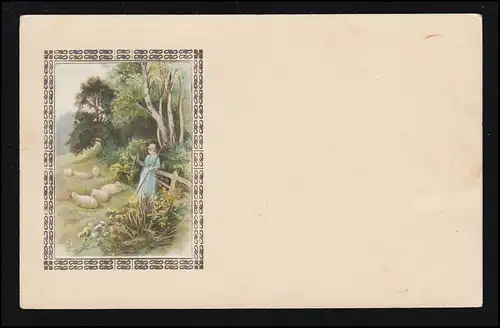 Miniature d'animaux: berger avec troupeau de moutons, BREGENZ 22.12.1922