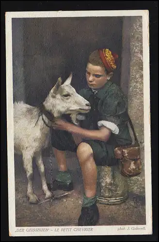 Tiere-AK J. Gaberell: Der Geisbub mit Ziege, LENZBURG 6.8.1926
