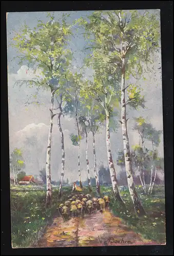 Animaux-AK Paysage: bouleau - moutons et bergers, BREMEN 20.1912