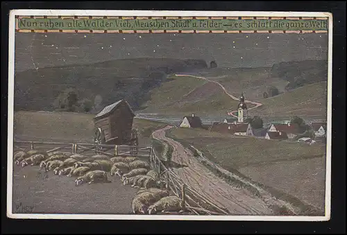 Animaux-AK Paul Hey: Maintenant, toutes les forêts, moutons la nuit, TEPLITZ-SCHÖNAU 1925