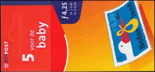 Carnet de marque PB 65 2001, Félicitations pour la naissance avec 5x 1898 autocollant, **