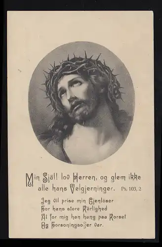 AK Jesuskopf am Kreuz mit Dornenkranz, Psalm 103,2. GROSS-NUSTRUP 