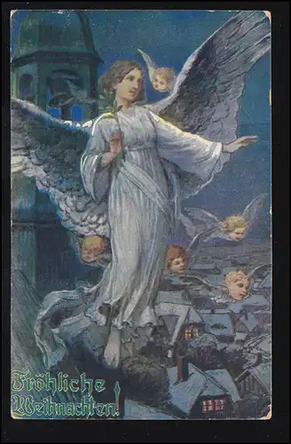 AK Noël: Les anges volent au-dessus de la ville la nuit, IMMENDINGEN 24.12.1914