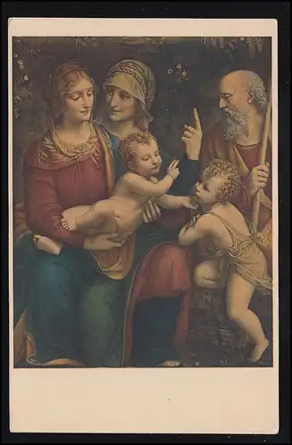 AK Bernodino Luini: La Sainte Famille, Tampon publicitaire NÜRNBERG 21.10.1951