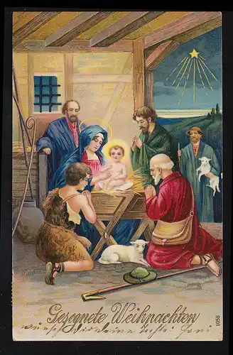 AK Weihnachten: Krippenszene mit Lämmer und Stern, MAUERKIRCHEN 