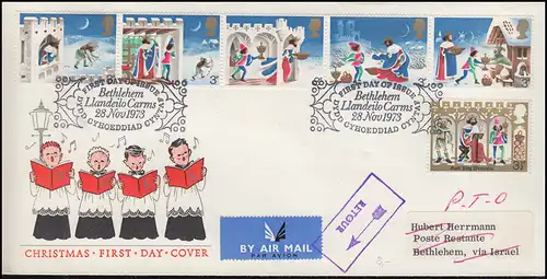 Großbritannien: 639-644 Weihnachten - Fünferstreifen und 1 Wert auf Schmuck-FDC