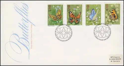 Großbritannien: 875-878 Schmetterlinge 1981, 4 Werte, Satz auf Schmuck-FDC