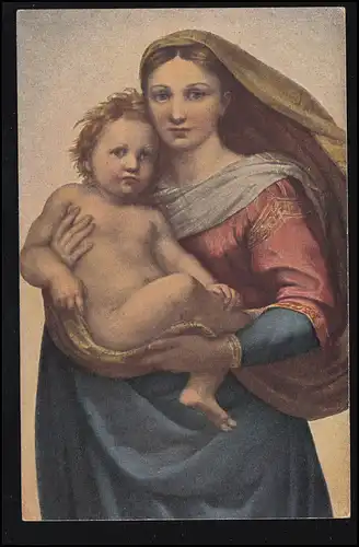 Détail AK de Madonna Sixtine: Madona avec le Christ sur le bras, inutilisé