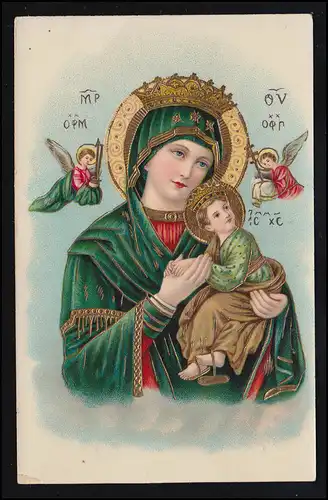 AK Madonna im grünen Gewand mit Christuskind und Engeln, ROSENHEIM 10.9.1915