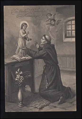 AK Nom: Le moine priant apparaît enfant du Christ et ange, inutilisé