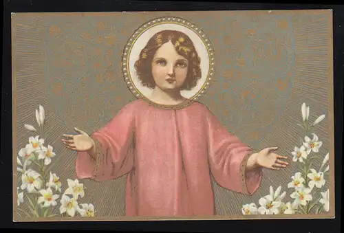 AK Pâques: Le garçon Jésus-Christ avec des fleurs, inutilisé