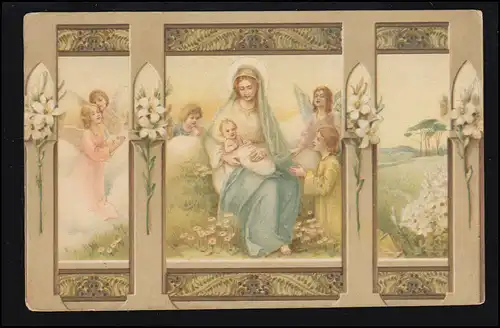 Suisse AK Triptyque Madonna avec l'enfant Jésus sur le bras, Ange, ZUG 1915