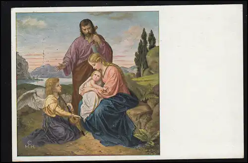 AK Madonna avec enfant et ange musicien sur la voie de la détente, AU TROISIEN TRÉSORAIRE 30