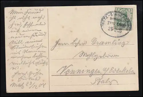 AK Noël: scène de la crèche, poste ferroviaire METZ - BINGERBRÜCK 23.12.1908