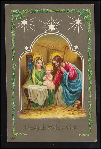 AK Noël: scène de la crèche, poste ferroviaire METZ - BINGERBRÜCK 23.12.1908