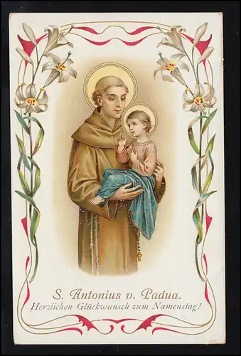 AK Namenstag: Heiliger Antonius von Padua mit Kind, ungebraucht