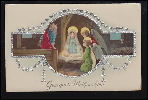 AK Weihnachten: Krippendarstellung mit Engeln, gelaufen nach Graz