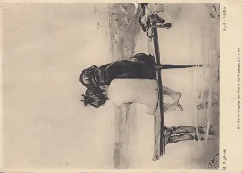 AK Artiste B. Piglein: Idyll - Enfant et chien assis sur la passerelle, USTER 18.5.1934